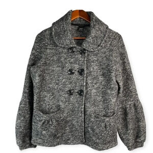 ESPRIT Collection Retro Wool Blend Knit Sweater Pea Coat  Jacket Heather Grey M
